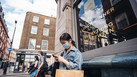 Shopper outside restaurant