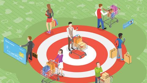 Illustration-of-shoppers-with-trolleys-and-bags-on-target-index
