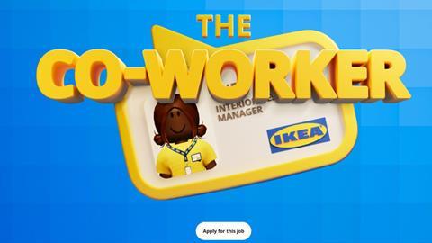 IKEA Roblox screengrab. Text reads: The Co-worker, Ikea, Apply for this job
