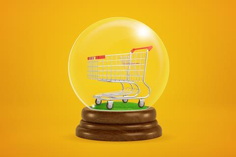 Shopping trolley inside crystal ball