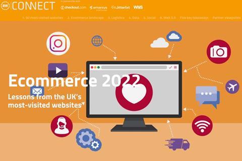 Ecommerce 2022 header showing an illustration of a computer screen and the words: 'Ecommerce 2022: Lessons from the UK's most-visited websites'