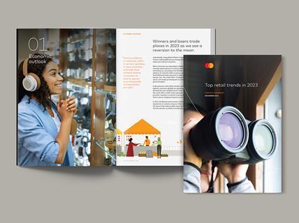 Cover and inside pages from Mastercard's Top Retail Trends in 2023 report