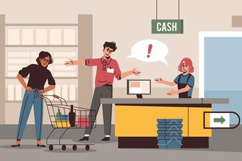Illustration showing a customer being abusive to a shopworker