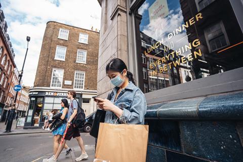 Shopper outside restaurant