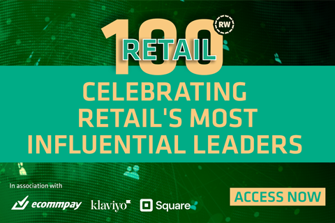 Retail 100 promo. Text reads: Retail 100, celebrating retail's most influential leaders, in association with Ecommpay, Klaviyo and Square
