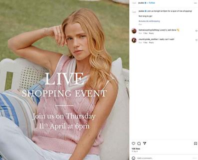 Joules Instagram post highlighting live shopping event