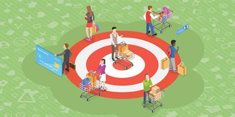 Illustration-of-shoppers-with-trolleys-and-bags-on-target