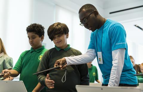 School children learning at the Microsoft store