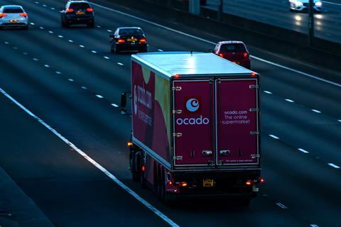 Ocado van on evening road