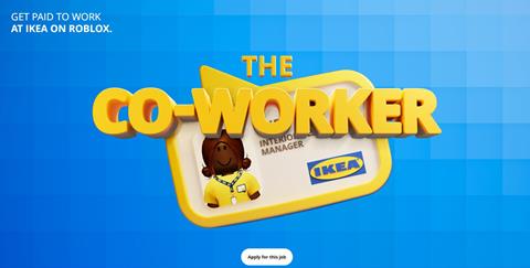 IKEA Roblox screengrab. Text reads: The Co-worker, Ikea, Apply for this job