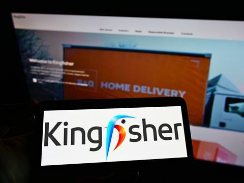 Kingfisher logo in front of B&Q website page