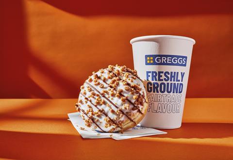 Greegs pumpkin spiced doughnut and coffee cup