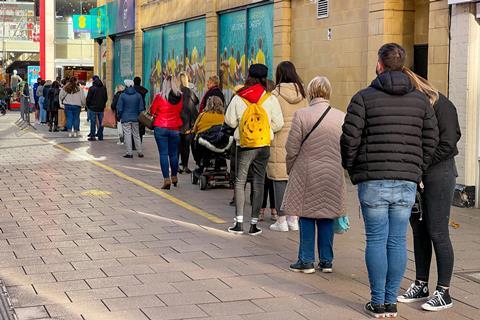 Cardiff social distancing queue
