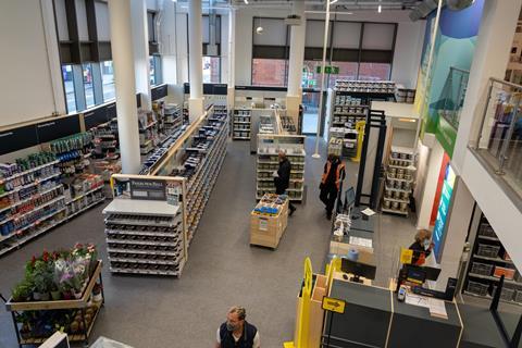 Paint aisles in B&Q store in Wandsworth, London