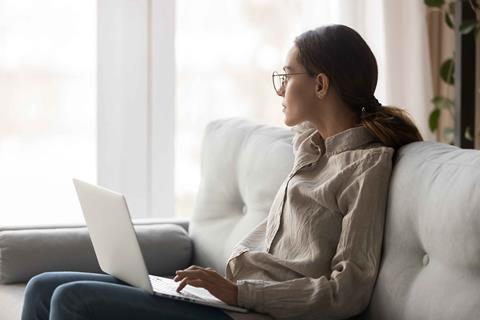 Woman working from home on her laptop