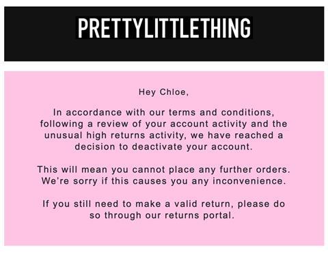 PrettyLittleThing customer email