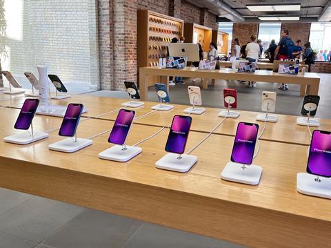 iPhones on display at Apple Store in Covent Garden