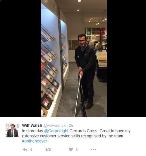 Wilf Walsh hoovering in store