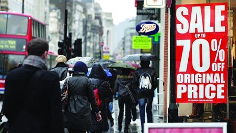High street wet in the rain