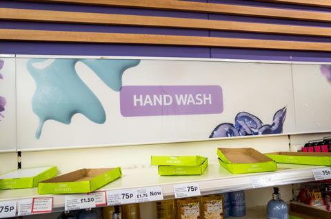 Empty shelves hand santiser