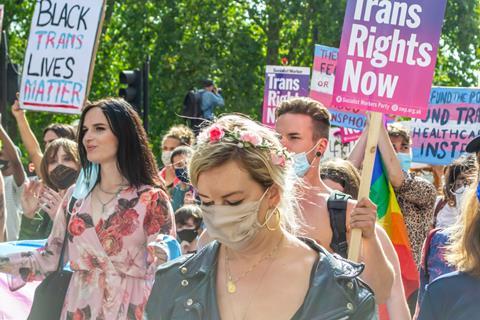 People marching at transgender Pride march