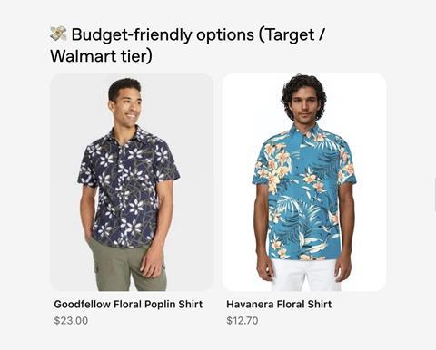 Screenshot of shopping for a shirt using ChatGPT