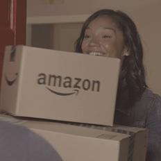 Woman receiving Amazon delivery