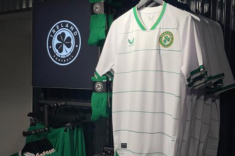 Irish football shirts on sale in Castore Dublin store