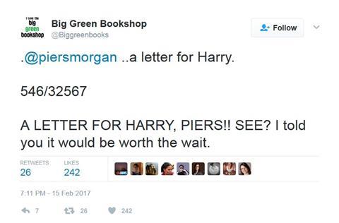 Big Green Bookshop tweets at Piers Morgan