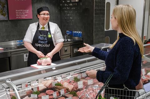 Waitrose meat counter with customer