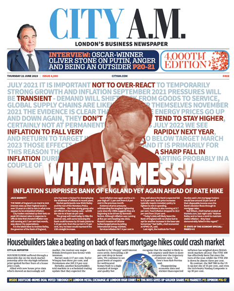 City AM 4000th issue frontpage