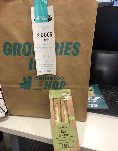 Deliveroo grocery order bag