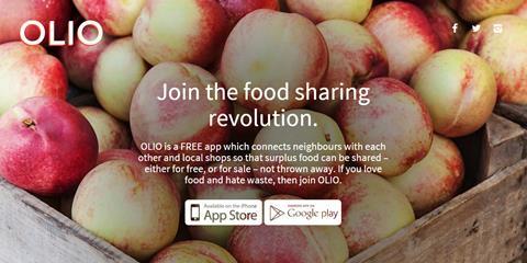 Screengrab of Olio website. Text reads: 'Join the food sharing revolution'