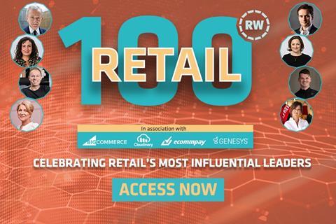 Graphic text reading: Retail 100 in association with BigCommerce, Cloudinary, Ecommpay and Genesys; Celebrating retail's most influential leaders; Access now