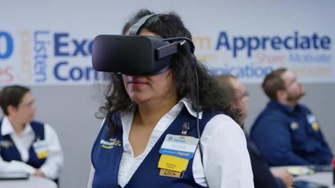 Walmart employee wearing ArborXR headset