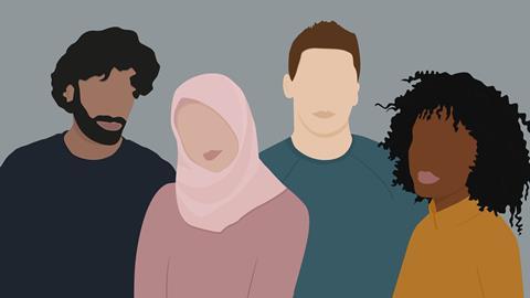 Animated picture featuring people of different races and skin tones