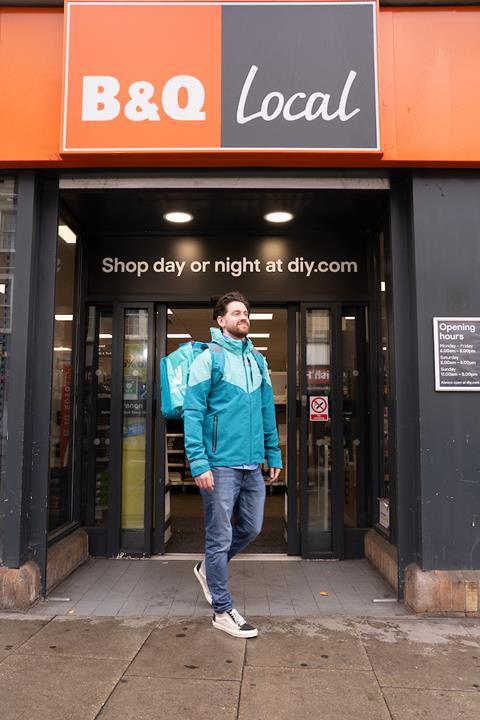 Deliveroo rider outside B&Q Local store