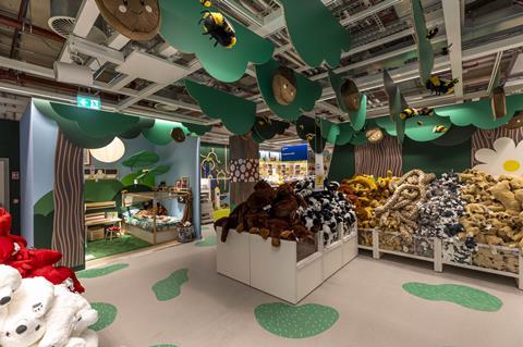 Cuddly toys in jungle-themed children's space at Ikea Oxford Street