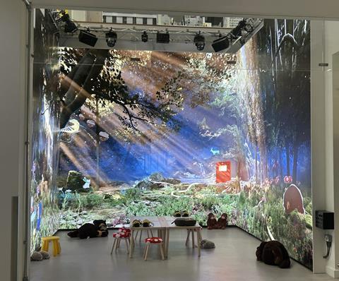 Studio space in Ikea Oxford Street with screens covering three walls