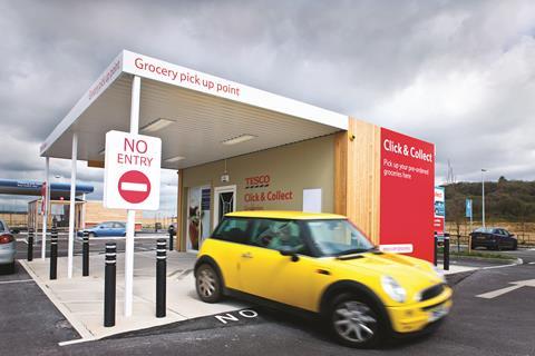 Tesco is among the grocers to have introduced drive-thru click-and-collect services at store car parks so customers can pick up online orders