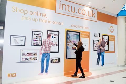 At Intu Lakeside and Intu Watford, landlord Intu is piloting digital hoardings as an interactive home page for its new transactional website, allowing shoppers to buy from the screen and then collect from the centres