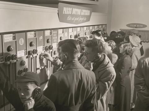 HMV Oxford St press button customers 1950s