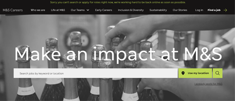 M&S's careers page advises potential employees they can't apply at present
