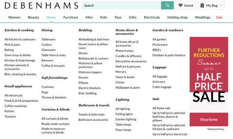 Debenhams navigation