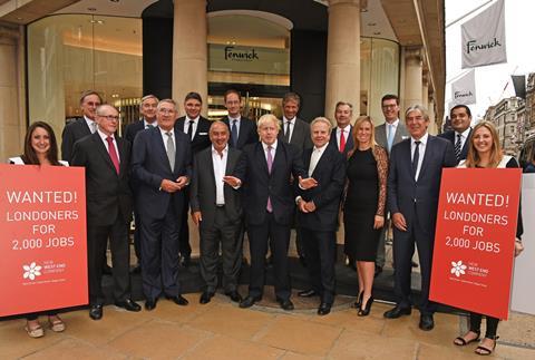 Boris Johnson joins retail chiefs including Arcadia tycoon Sir Philip Green and Harrods boss Michael Ward as they unveil plans for 2,000 jobs in London's West End