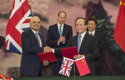 Savid Javid signing the UK-China cultural exchange agreement in Beijing