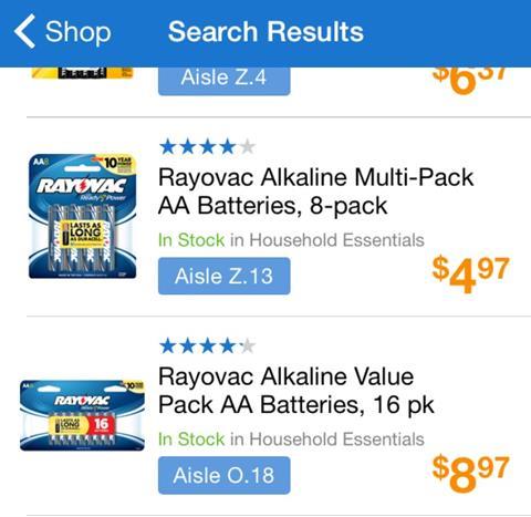 Walmart's ‘Search My Store’  app feature informs customers of the products the store carries as well as the aisle location and a photo.