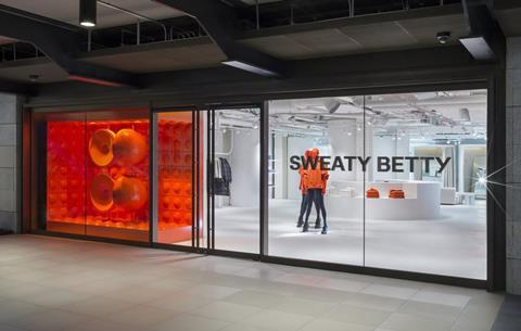 Exterior of Sweaty Betty store at Battersea Power Station shopping centre