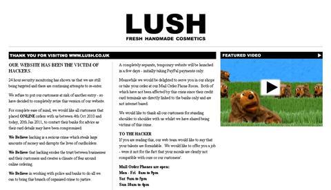 Lush's website highlights attack by hackers