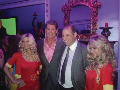 Darcy Willson-Rymer poses alongside The Hoff and his bevy of Baywatch babes